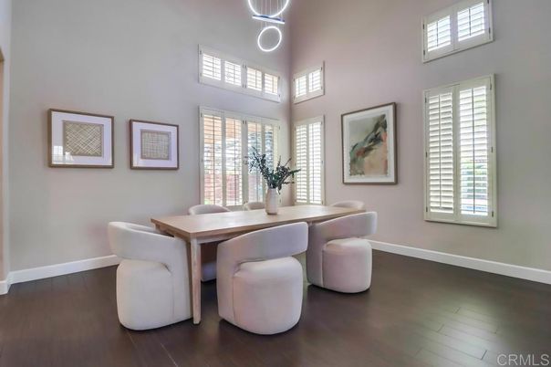 Dining room, Interior, Pendant Lights, Wood Texture Flooring