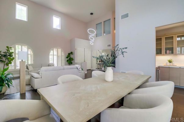 Dining room, Interior, Living room, Pendant Lights, Wood Texture Flooring