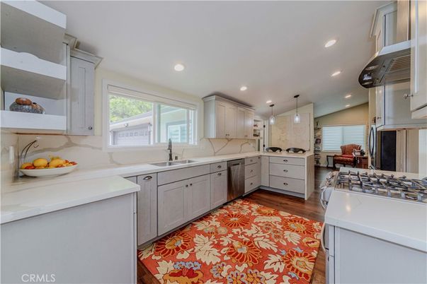 Interior, Kitchen, Pendant Lights, Recessed Lighting, Wood Texture Flooring