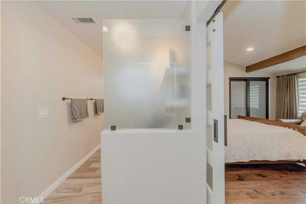 Bedroom, Interior, Recessed Lighting, Wooden Beams, Wood Texture Flooring