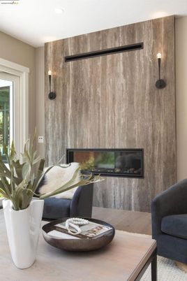 Fireplace, Interior, Recessed Lighting, Wood Texture Flooring
