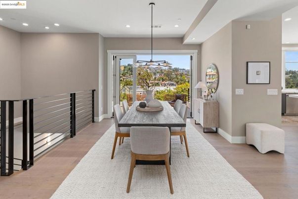 Dining room, Interior, Pendant Lights, Recessed Lighting, Wood Texture Flooring