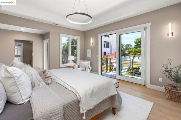 Bedroom, Interior, Pendant Lights, Recessed Lighting, Wood Texture Flooring