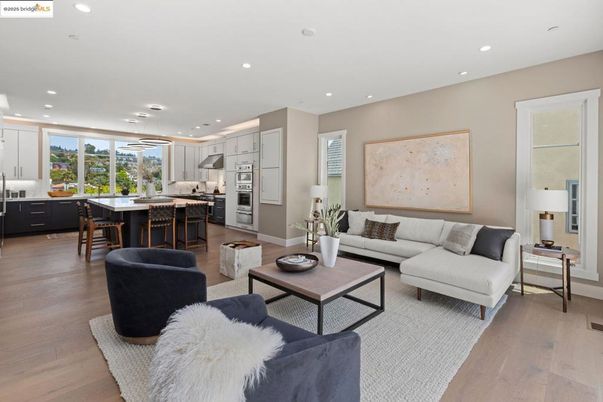Dining room, Interior, Kitchen, Living room, Pendant Lights, Recessed Lighting, Stainless Steel Appliances, Wood Texture Flooring