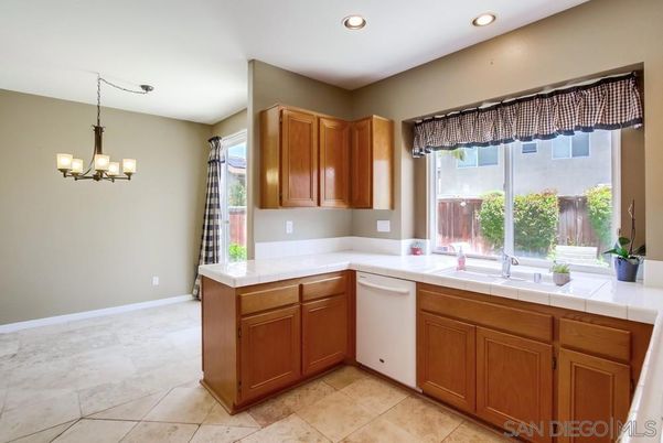 Chandelier, Interior, Kitchen, Recessed Lighting, Tile Countertops