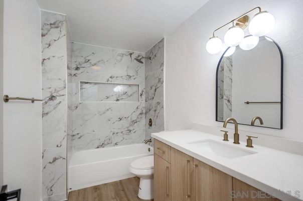 Bathroom, Interior, Marble Walls, Wood Texture Flooring