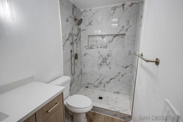 Bathroom, Interior, Marble Walls, Wood Texture Flooring