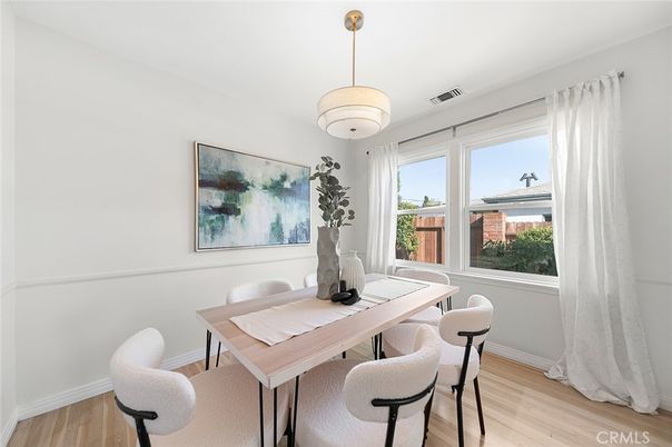 Dining room, Interior, Pendant Lights, Wood Texture Flooring