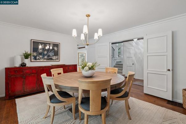Chandelier, Dining room, Interior, Wood Texture Flooring