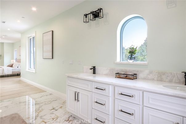 Bathroom, Bedroom, Dual Sink Vanities, Interior, Marble, Recessed Lighting