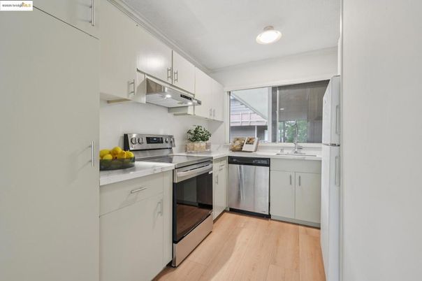 Interior, Kitchen, Stainless Steel Appliances, Wood Texture Flooring