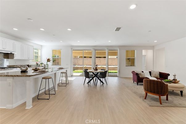 Dining room, Interior, Kitchen, Living room, Recessed Lighting, Wood Texture Flooring