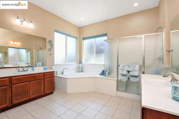 Bathroom, Dual Sink Vanities, Glass Shower, Interior, Recessed Lighting
