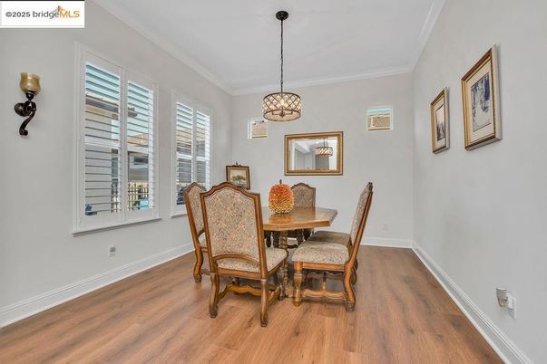 Dining room, Interior, Pendant Lights, Wood Texture Flooring