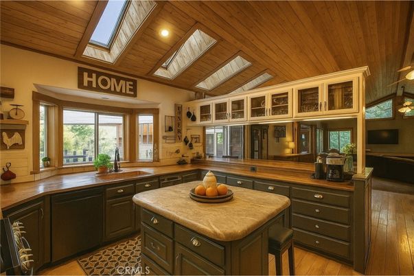 Interior, Kitchen, Recessed Lighting, Wooden Ceilings, Wood Texture Flooring