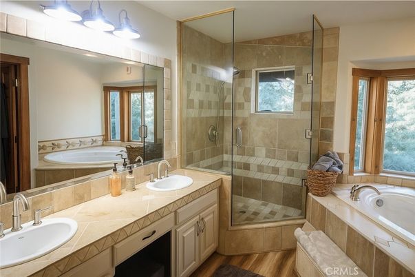 Bathroom, Dual Sink Vanities, Glass Shower, Interior, Tile Countertops