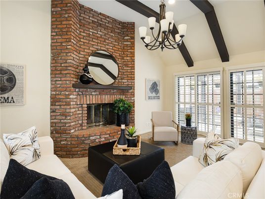 Chandelier, Fireplace, Interior, Living room, Stone Walls, Wooden Beams