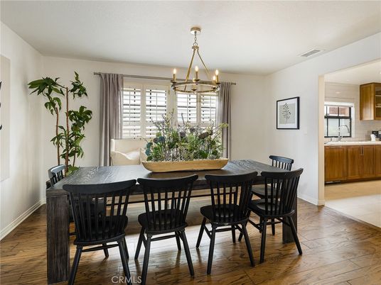 Chandelier, Dining room, Interior, Pendant Lights, Wood Texture Flooring