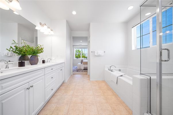 Bathroom, Dual Sink Vanities, Glass Shower, Interior, Recessed Lighting