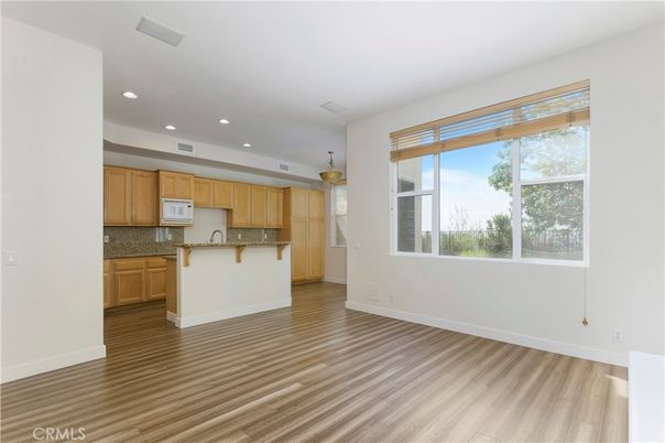 Empty room, Interior, Kitchen, Recessed Lighting, Wood Texture Flooring