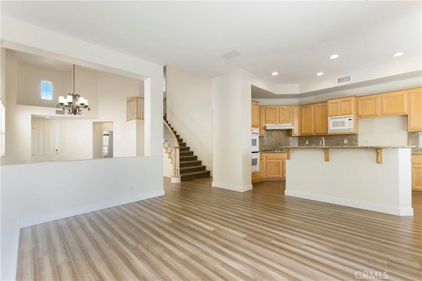 Chandelier, Interior, Kitchen, Recessed Lighting, Wood Texture Flooring