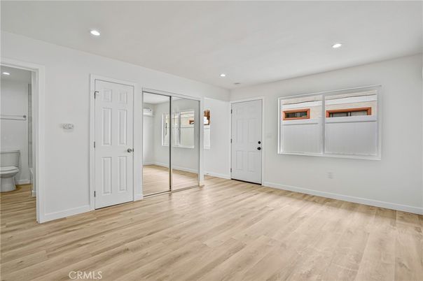 Bathroom, Empty room, Interior, Recessed Lighting, Wood Texture Flooring