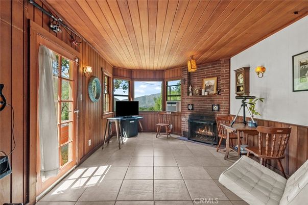 Dining room, Fireplace, Interior, Stone Walls, Wooden Ceilings, Wooden Walls