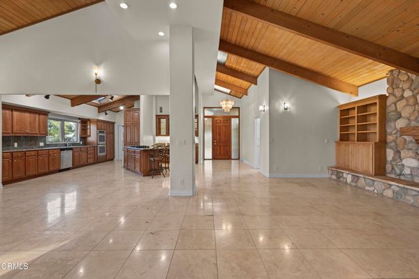 Interior, Kitchen, Recessed Lighting, Stone Walls, Wooden Beams, Wooden Ceilings