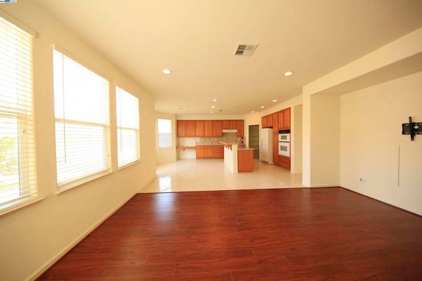 Empty room, Interior, Kitchen, Recessed Lighting, Wood Texture Flooring