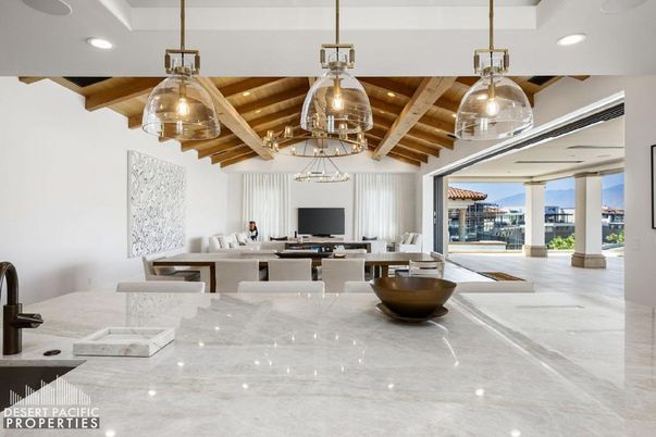 Dining room, Interior, Living room, Pendant Lights, Recessed Lighting, Wooden Beams, Wooden Ceilings