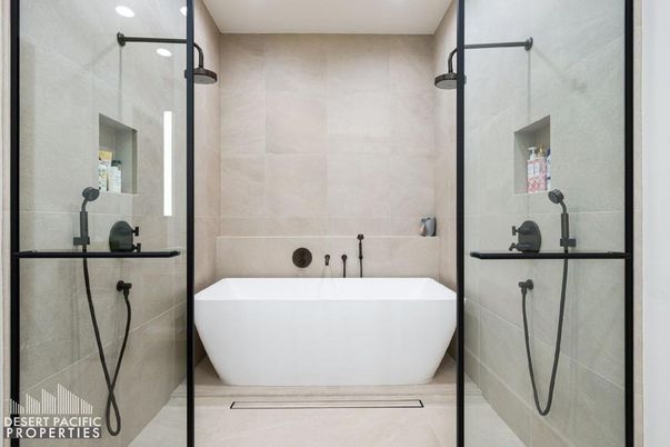 Bathroom, Free Standing Baths, Glass Shower, Interior, Recessed Lighting