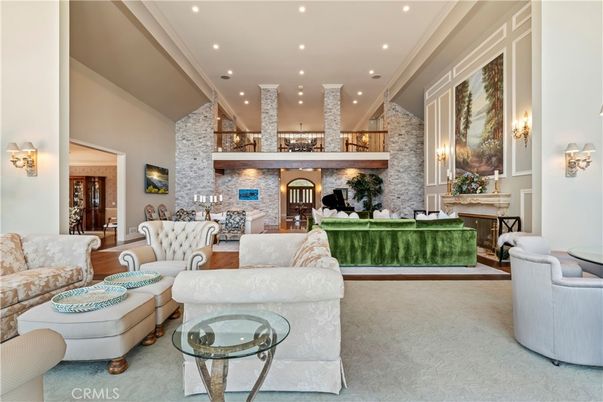 Fireplace, Interior, Living room, Recessed Lighting, Stone Walls, Wood Texture Flooring