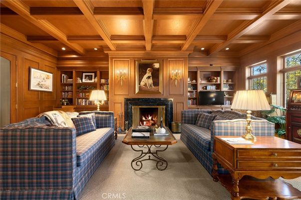 Fireplace, Interior, Living room, Recessed Lighting, Wooden Beams, Wooden Ceilings, Wooden Walls