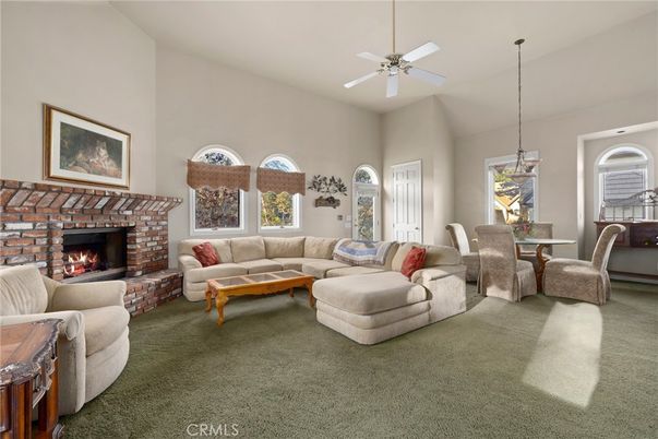 Dining room, Fireplace, Interior, Living room, Pendant Lights