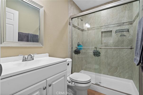 Bathroom, Glass Shower, Interior, Wood Texture Flooring