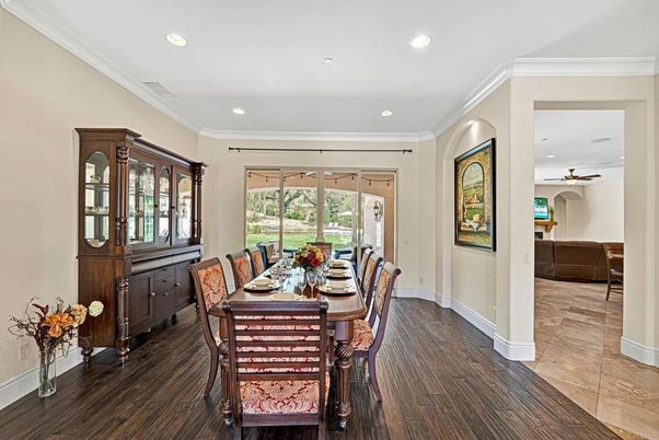Dining room, Interior, Recessed Lighting, Wood Texture Flooring