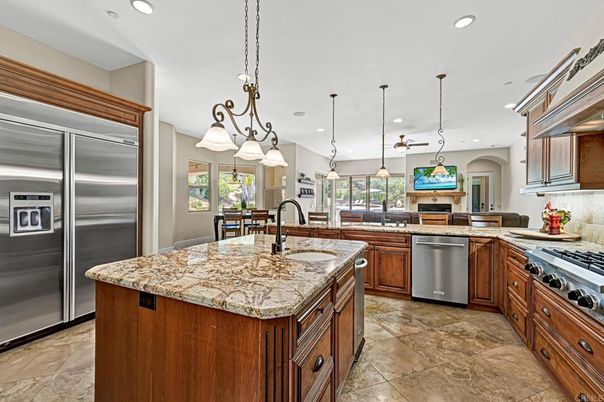 Chandelier, Interior, Kitchen, Pendant Lights, Recessed Lighting, Stainless Steel Appliances