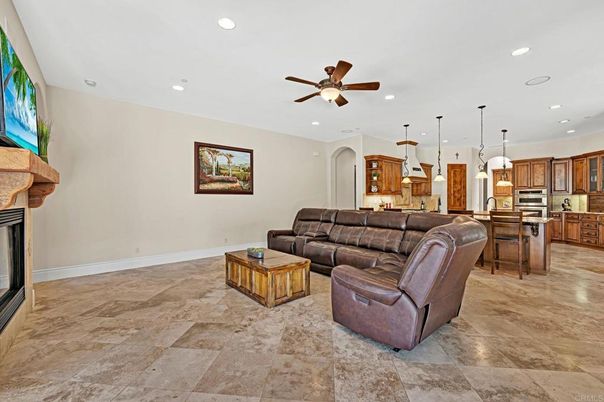 Fireplace, Interior, Kitchen, Living room, Pendant Lights, Recessed Lighting