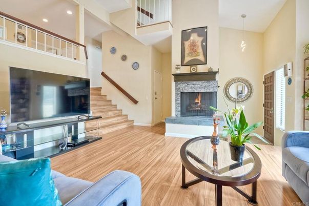 Fireplace, Interior, Pendant Lights, Recessed Lighting, Wood Texture Flooring