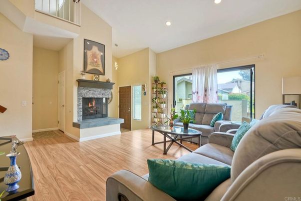 Fireplace, Interior, Living room, Pendant Lights, Recessed Lighting, Wood Texture Flooring