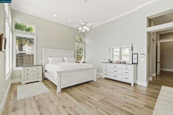 Bedroom, Interior, Recessed Lighting, Wood Texture Flooring