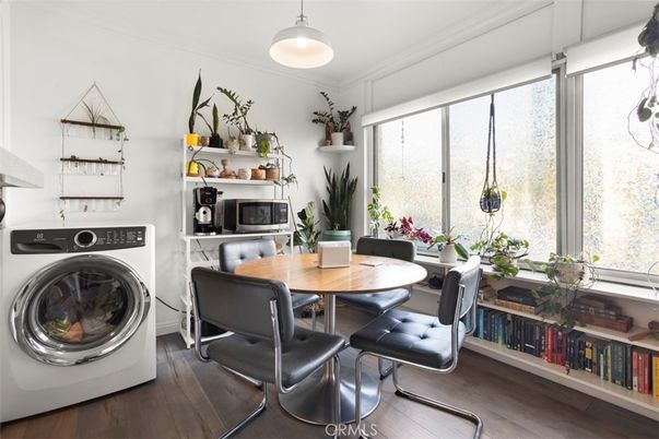 Dining room, Interior, Pendant Lights, Washer, Wood Texture Flooring