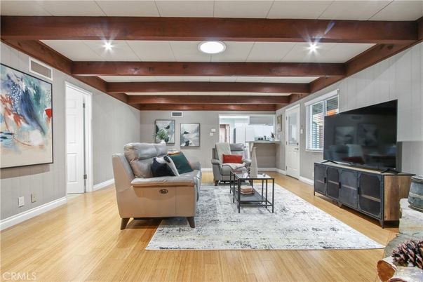 Interior, Living room, Recessed Lighting, Wooden Beams, Wood Texture Flooring