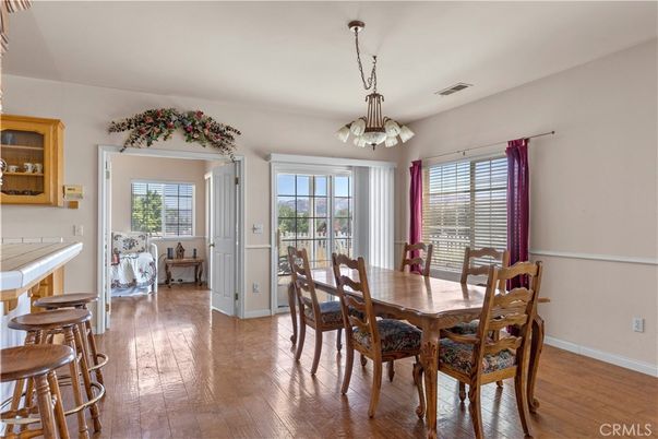 Dining room, Interior, Pendant Lights, Wood Texture Flooring