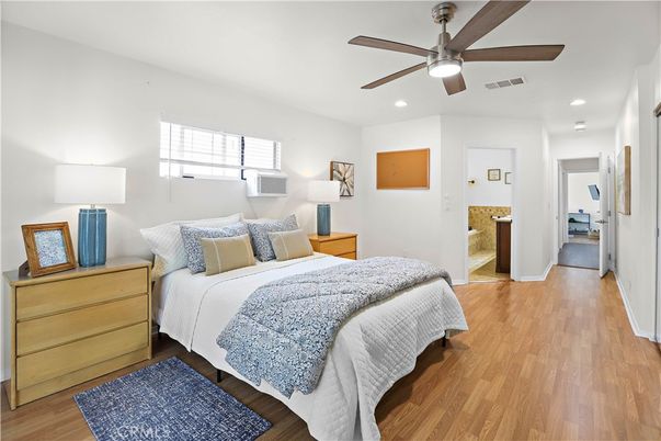Bedroom, Interior, Recessed Lighting, Wood Texture Flooring