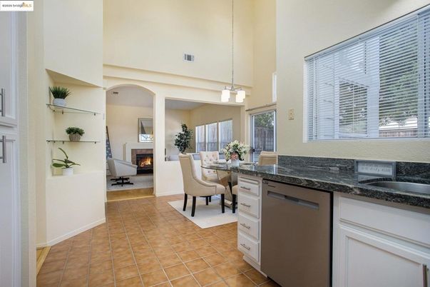 Dining room, Fireplace, Interior, Pendant Lights