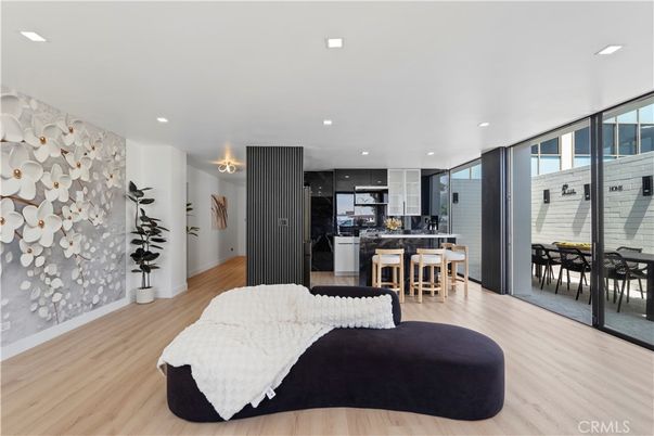 Dining room, Interior, Kitchen, Recessed Lighting, Stainless Steel Appliances, Wood Texture Flooring