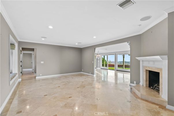 Chandelier, Empty room, Fireplace, Interior, Recessed Lighting