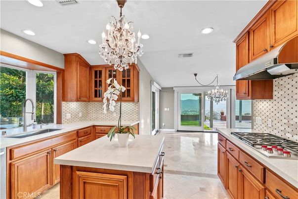 Chandelier, Interior, Kitchen, Recessed Lighting, Stainless Steel Appliances, Water