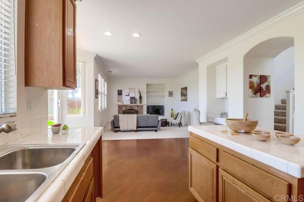 Dining room, Fireplace, Interior, Living room, Recessed Lighting, Wood Texture Flooring